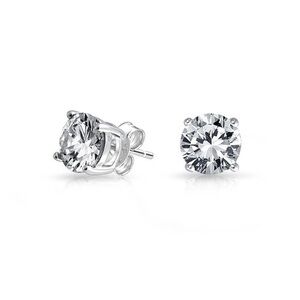 Renaissance Collection 14k White Gold Round CZ Stud Earrings Sterling Silver New